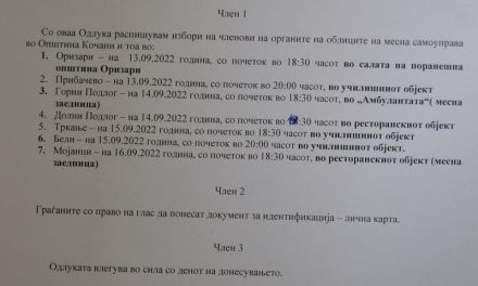 Одлука за распишување за избори на членови на органите на облиците на месна самоуправа