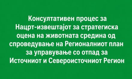 Консултативен процес за Нацрт-извештајот за стратегиска оцена на животната средина од спроведување на Регионалниот план за управување со отпад за Источниот и Североисточниот Регион