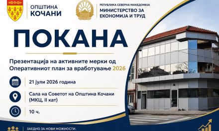 На 21 јули во Кочани – презентација на активни мерки за вработување